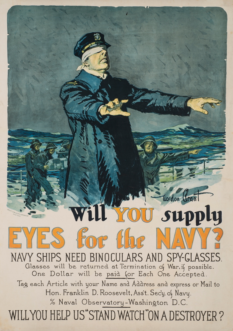 Image: Gordon Grant (American, 1875-1962), âWill You Supply Eyes for the Navy?,â c. 1917-18, courtesy Bruce Museum.